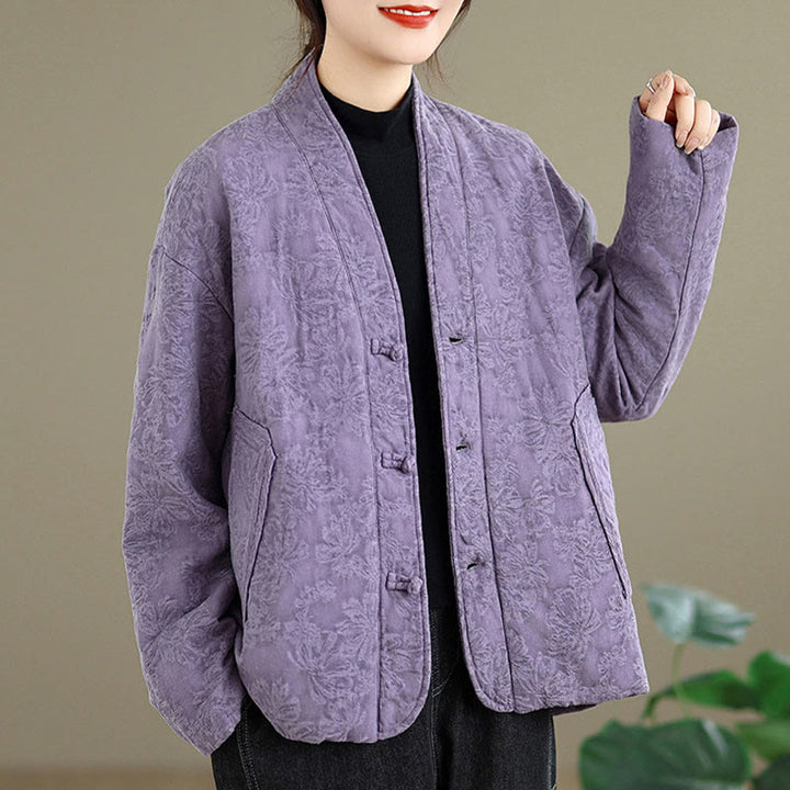 Buddha Stones冬用 Vネック ジャカード フロッグボタン コットン 長袖 レディース サーマルジャケット ポケット付き - image 21