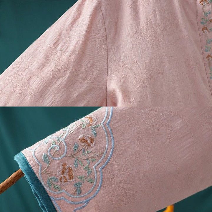 Buddha Stones冬用 カエルボタン刺繍 花 つる オープンフロント コットン 長袖 レディース サーマルジャケット - image 15