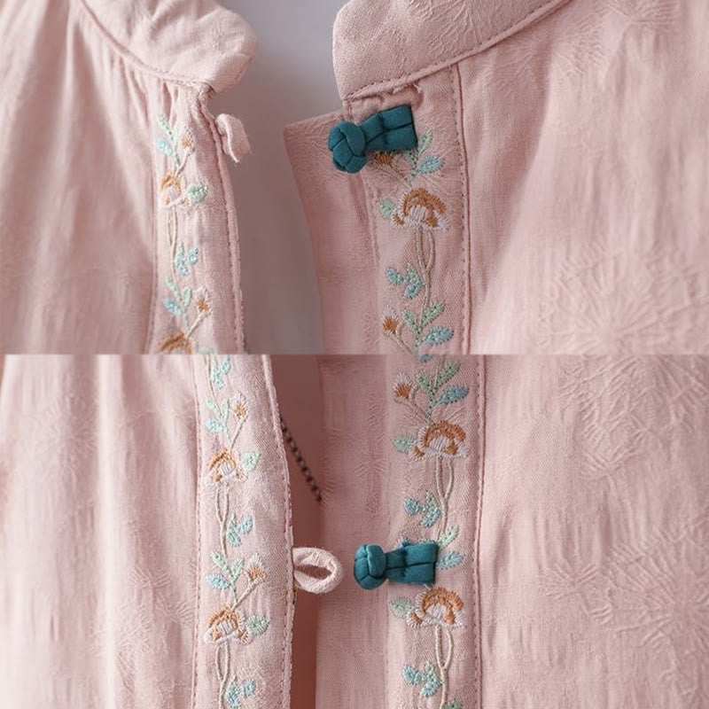 Buddha Stones冬用 カエルボタン刺繍 花 つる オープンフロント コットン 長袖 レディース サーマルジャケット - image 7
