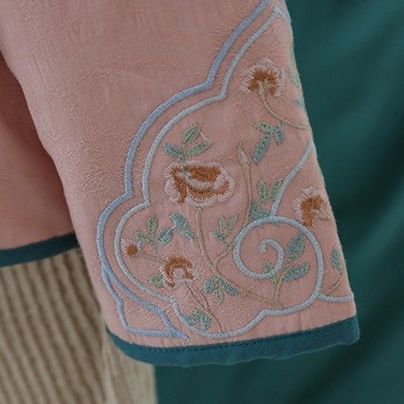 Buddha Stones冬用 カエルボタン刺繍 花 つる オープンフロント コットン 長袖 レディース サーマルジャケット - image 16