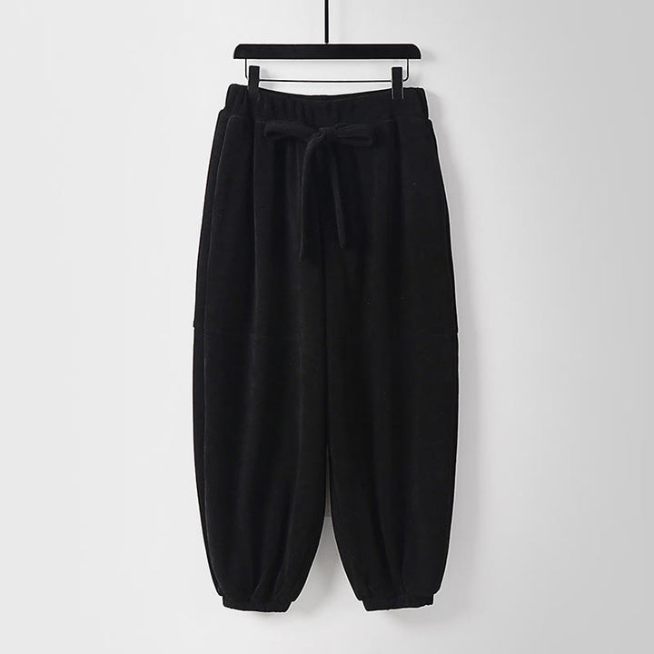 Buddha Stones冬用 無地 レースアップ メンズ ハーレム コットン コーデュロイ パンツ ポケット付き - 黒 - US/UK/AU54、 EU64 (9XL) - image 9