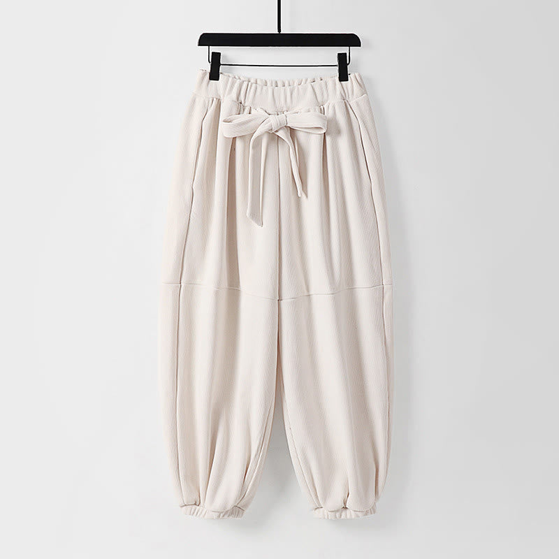 Buddha Stones冬用 無地 レースアップ メンズ ハーレム コットン コーデュロイ パンツ ポケット付き - 白 - US/UK/AU54、 EU64 (9XL) - image 11