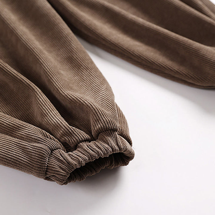 Buddha Stones冬用 無地 レースアップ メンズ ハーレム コットン コーデュロイ パンツ ポケット付き - image 7