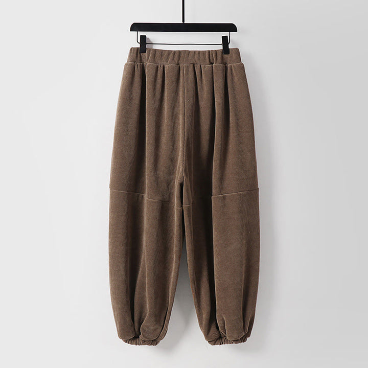 Buddha Stones冬用 無地 レースアップ メンズ ハーレム コットン コーデュロイ パンツ ポケット付き - image 1