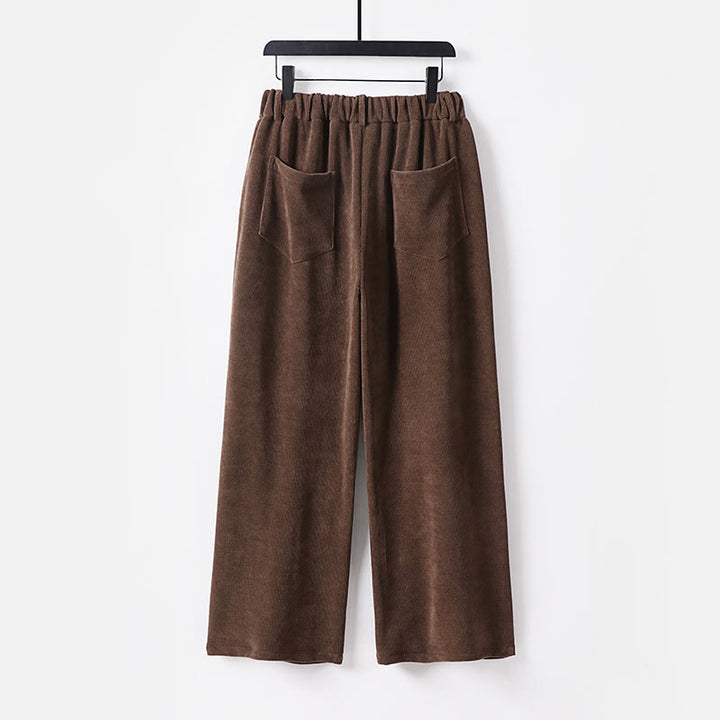 Buddha Stones冬 ボタン ジッパーデザイン 伸縮性ウエスト コットンコーデュロイ メンズ ワイドレッグパンツ ポケット付き - image 1