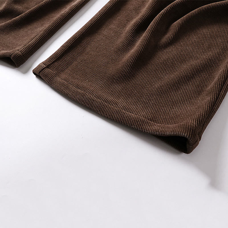 Buddha Stones冬 ボタン ジッパーデザイン 伸縮性ウエスト コットンコーデュロイ メンズ ワイドレッグパンツ ポケット付き - image 8