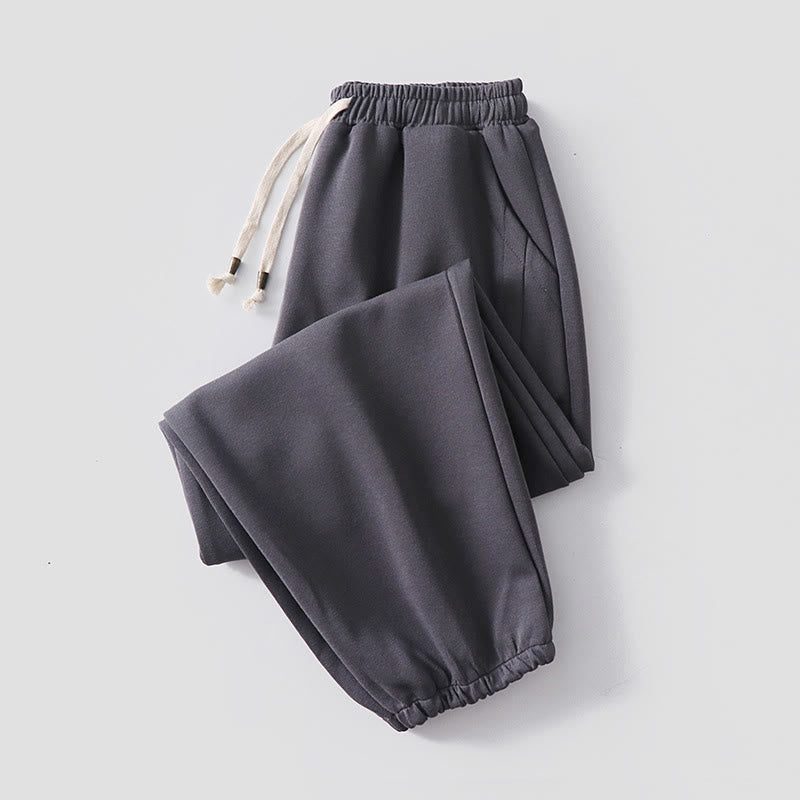 Buddha Stones秋冬 無地 ドローストリング レギュラー フリース裏地 伸縮性ウエスト メンズ コットン ハーレムパンツ ポケット付き - ダークグレー（裏起毛バージョン） - US/UK/AU54、 EU64 (9XL) - image 11