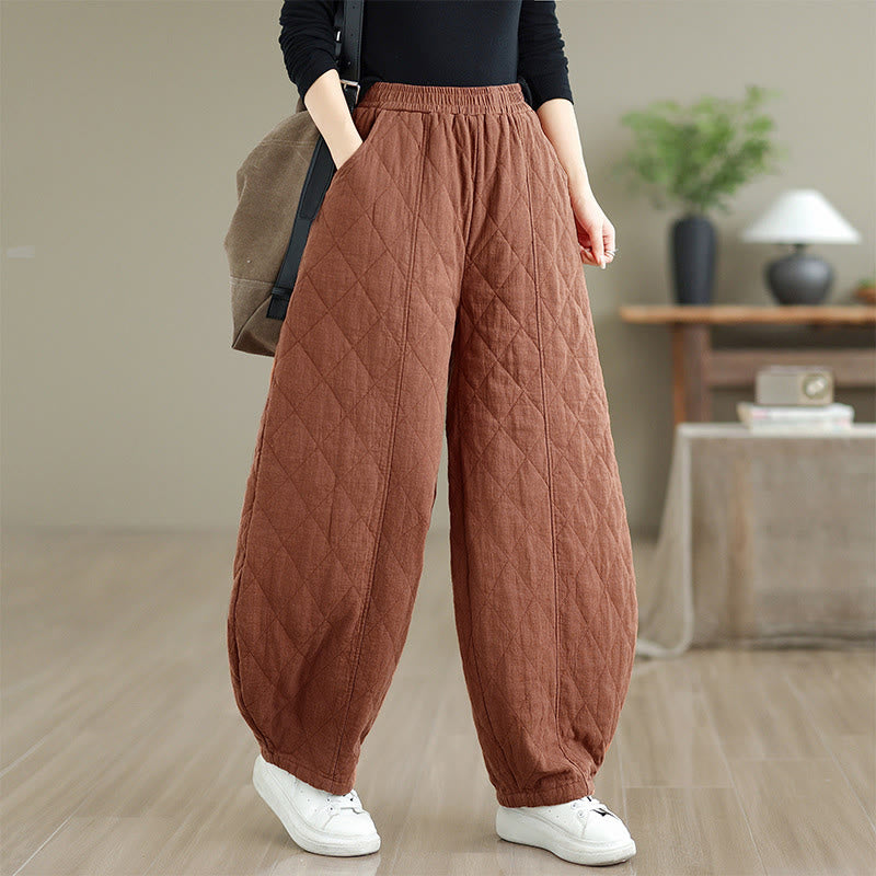 Buddha Stones冬 ダイヤモンド柄 コットン レディース ポケット付きパンツ - image 1