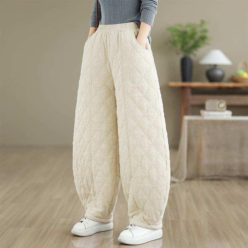 Buddha Stones冬 ダイヤモンド柄 コットン レディース ポケット付きパンツ - image 11
