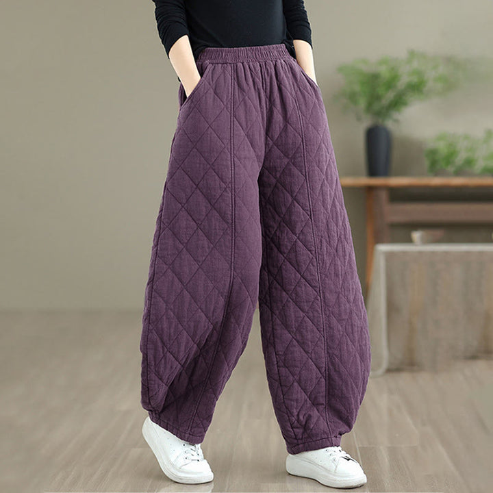 Buddha Stones冬 ダイヤモンド柄 コットン レディース ポケット付きパンツ - image 21