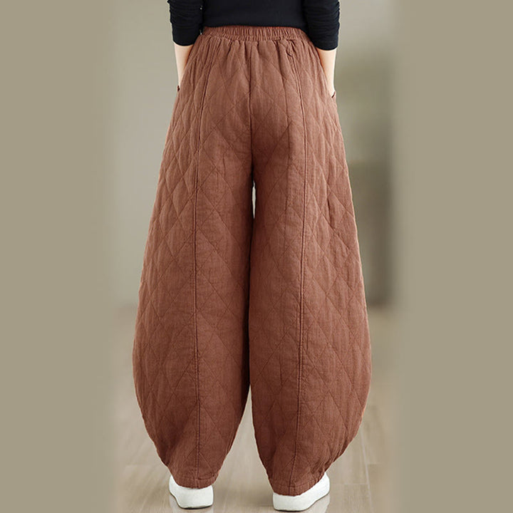 Buddha Stones冬 ダイヤモンド柄 コットン レディース ポケット付きパンツ - image 3