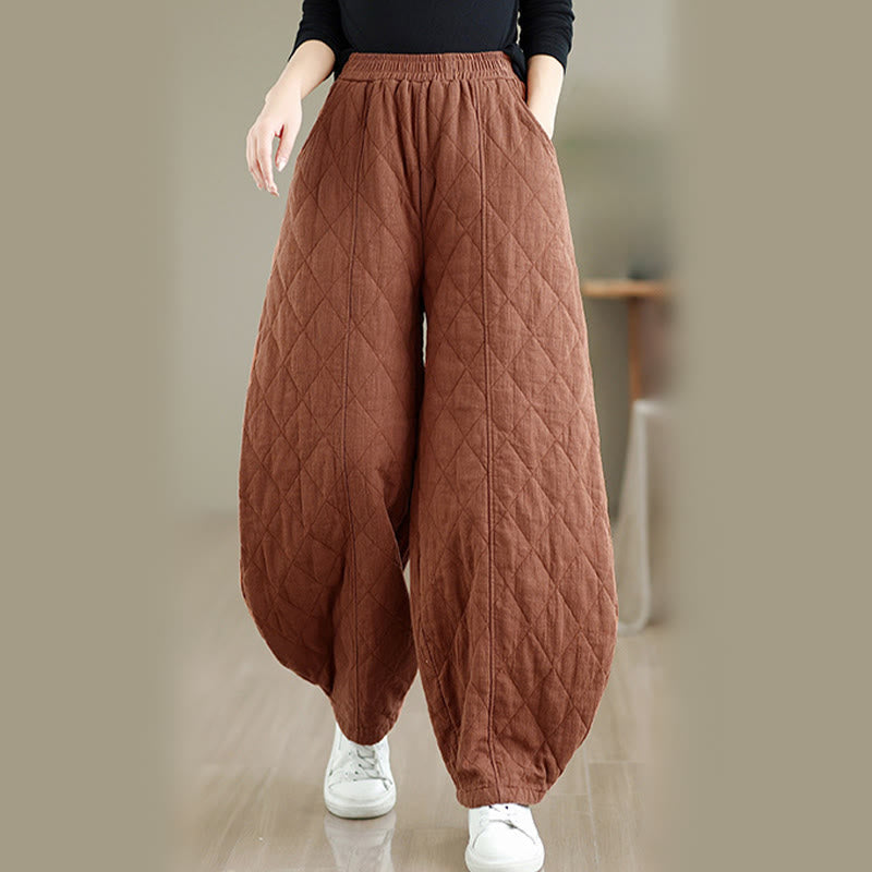 Buddha Stones冬 ダイヤモンド柄 コットン レディース ポケット付きパンツ - チョコレート - US8-10，UK/AU12-14，EU40-42 (2XL) - image 0