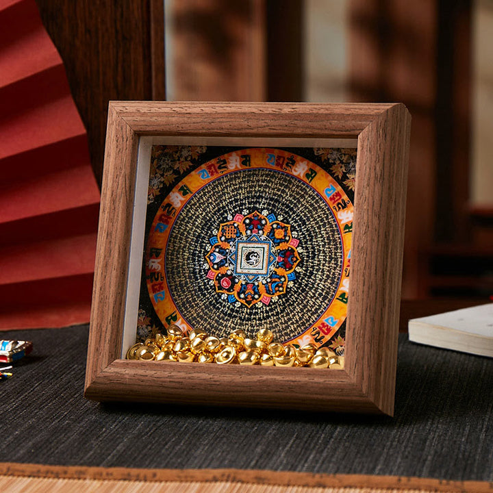 チベットのBuddha Stonesオーム・マニ・パドメ・フム黄金のインゴット タンカ フォトフレーム オーナメント ホームデコレーション - スタイル4 - ブラウン中密度繊維板（10×10×4cm） - image 7