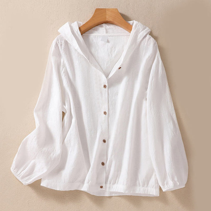 Buddha Stones模様のジャカードボタンダウンデザイン長袖レディースパーカー - 白 - US8-10，UK/AU12-14，EU40-42 (2XL) - image 18