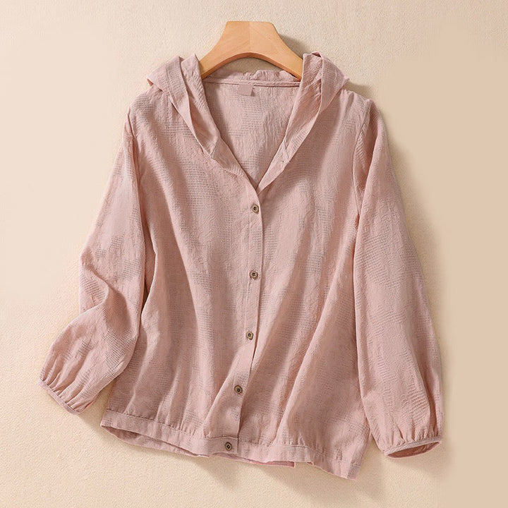 Buddha Stones模様のジャカードボタンダウンデザイン長袖レディースパーカー - ピンク - US8-10，UK/AU12-14，EU40-42 (2XL) - image 8