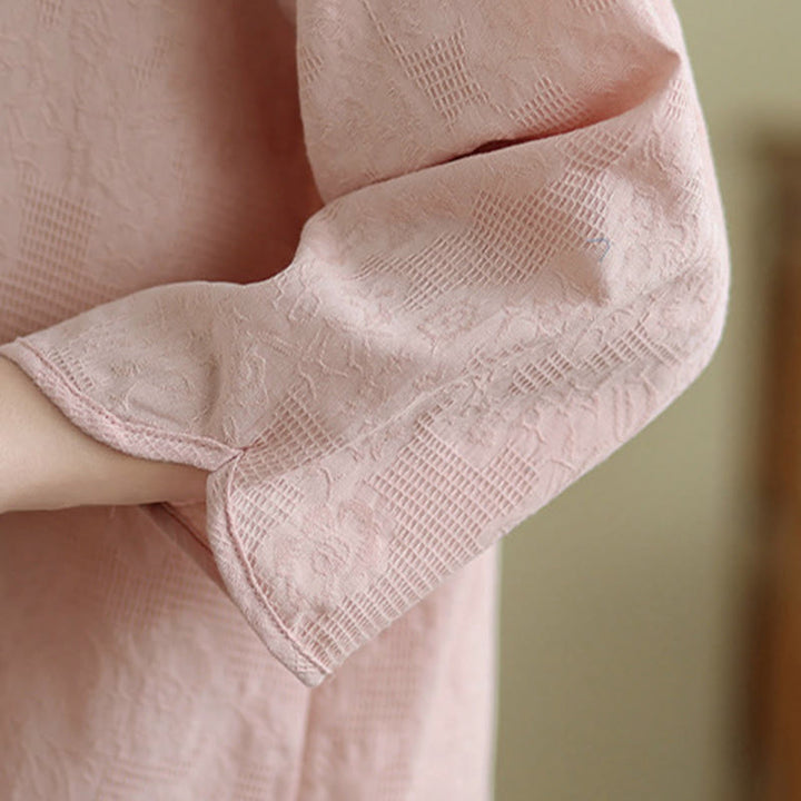 Buddha Stonesの花刺繍ジャカード七分袖フロッグボタンコットンレディースシャツ - image 23