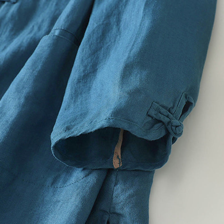 Buddha Stones秋冬 無地 フロッグボタン スタンドカラー 七分袖 ミドル丈 レディース コットンシャツ - image 14