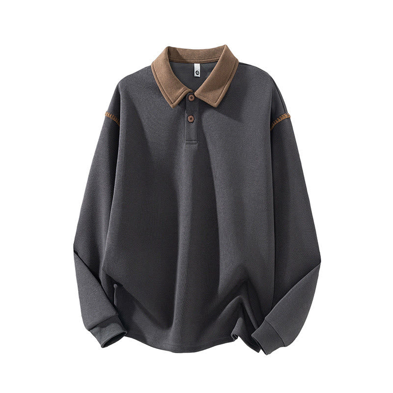 Buddha Stones秋冬ポロカラーボタンメンズスウェットシャツコットンプルオーバー - ダークグレー - US/UK/AU44、 EU54 (4XL) - image 3