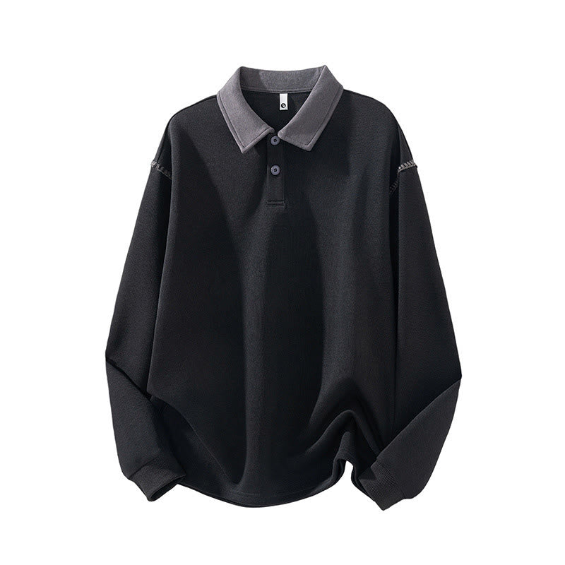 Buddha Stones秋冬ポロカラーボタンメンズスウェットシャツコットンプルオーバー - 黒 - US/UK/AU44、 EU54 (4XL) - image 5