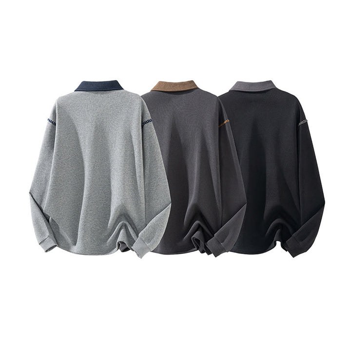 Buddha Stones秋冬ポロカラーボタンメンズスウェットシャツコットンプルオーバー - image 13