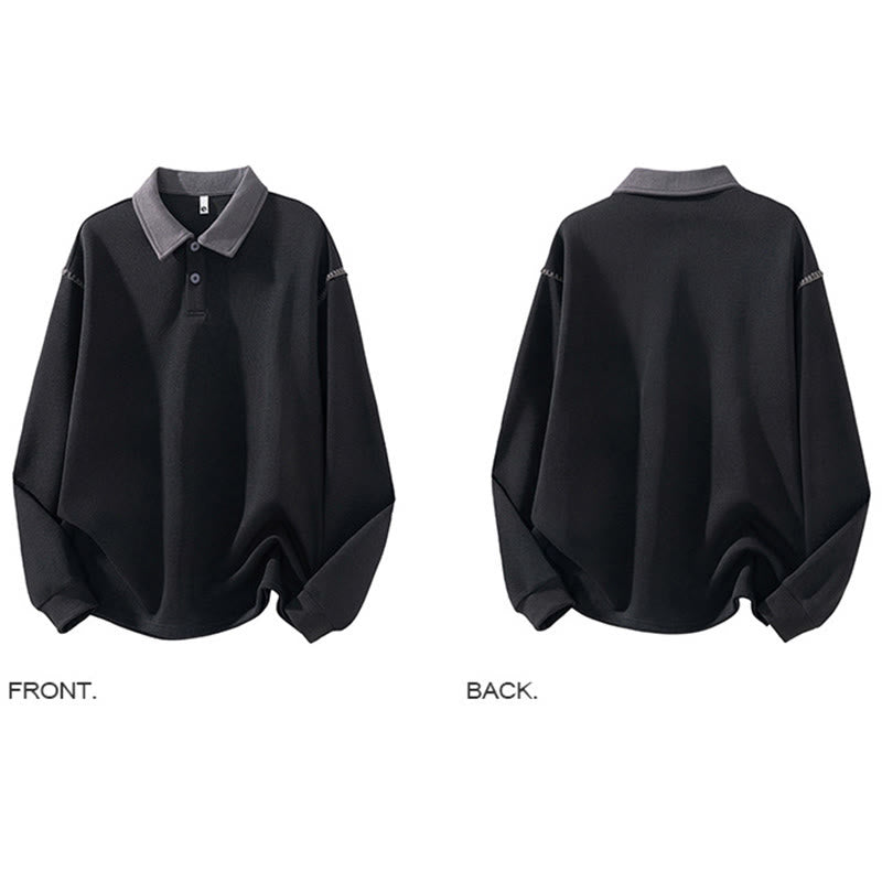 Buddha Stones秋冬ポロカラーボタンメンズスウェットシャツコットンプルオーバー - image 6