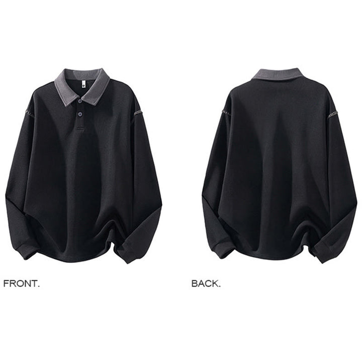 Buddha Stones秋冬ポロカラーボタンメンズスウェットシャツコットンプルオーバー - image 6