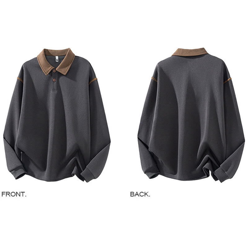 Buddha Stones秋冬ポロカラーボタンメンズスウェットシャツコットンプルオーバー - image 4