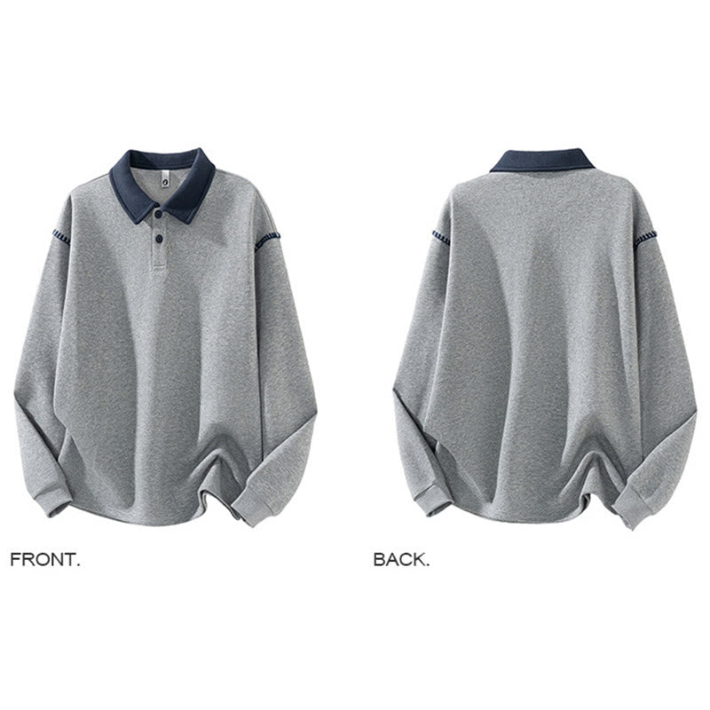 Buddha Stones秋冬ポロカラーボタンメンズスウェットシャツコットンプルオーバー - image 2