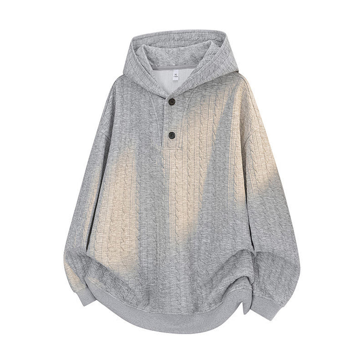 Buddha Stones秋冬 ボタン ツイストデザイン 長袖 メンズ パーカー - ライトグレー - US/UK/AU42、 EU52 (3XL) - image 0