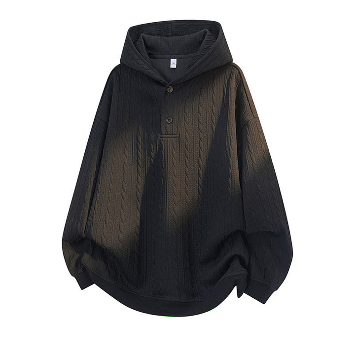 Buddha Stones秋冬 ボタン ツイストデザイン 長袖 メンズ パーカー - 黒 - US/UK/AU42、 EU52 (3XL) - image 7