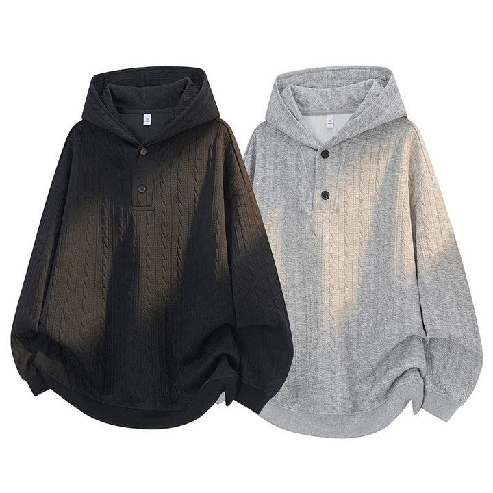 Buddha Stones秋冬 ボタン ツイストデザイン 長袖 メンズ パーカー - image 9
