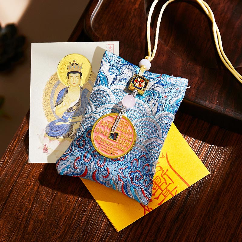 Buddha Stones十二支誕生仏銅貨 サシェ良縁祈願吊り下げ装飾 - ライトブルーの生地 - ヤギ/サル-如来 - image 37