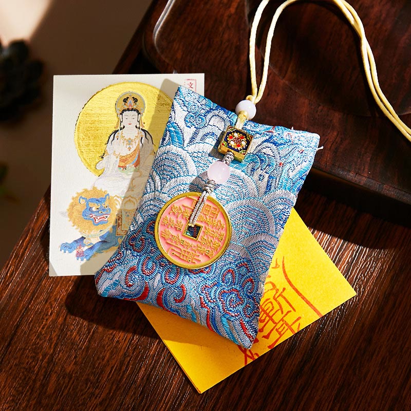 Buddha Stones十二支誕生仏銅貨 サシェ良縁祈願吊り下げ装飾 - ライトブルーの生地 - 兎文殊菩薩 - image 32