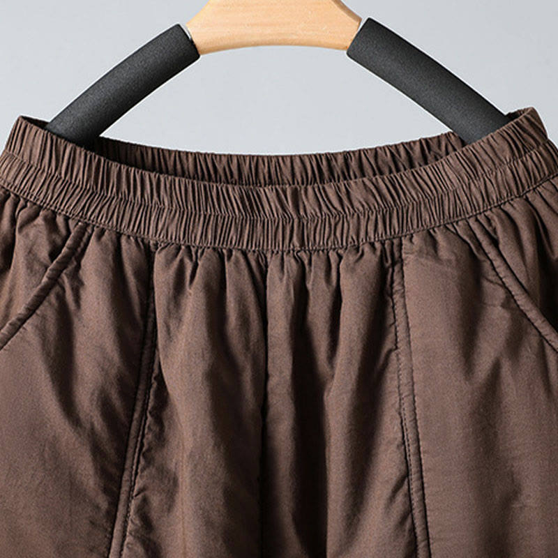 Buddha Stones冬用 伸縮性ウエスト コットン サーマル レディース クロップド丈 7-8丈 ハーレムパンツ ポケット付き - image 3