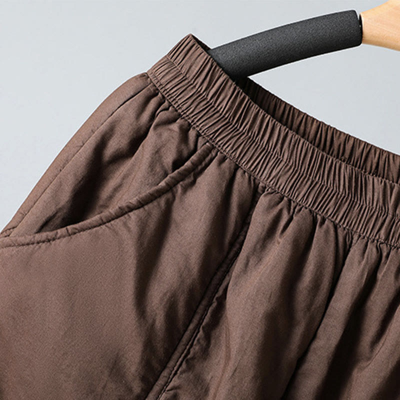 Buddha Stones冬用 伸縮性ウエスト コットン サーマル レディース クロップド丈 7-8丈 ハーレムパンツ ポケット付き - image 5