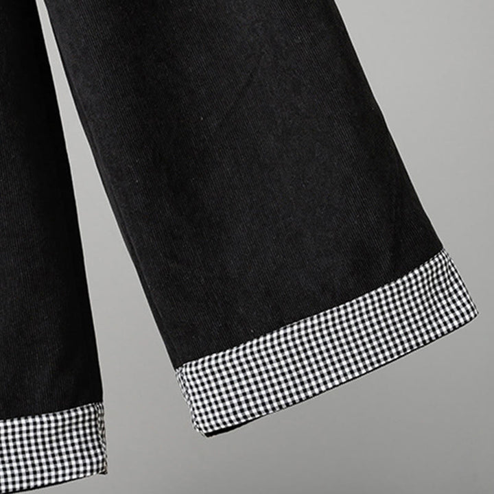 Buddha Stonesプレーン 伸縮性ウエスト パッチワーク チェック柄 レディース アンクル丈 ワイドレッグ コーデュロイパンツ - image 15