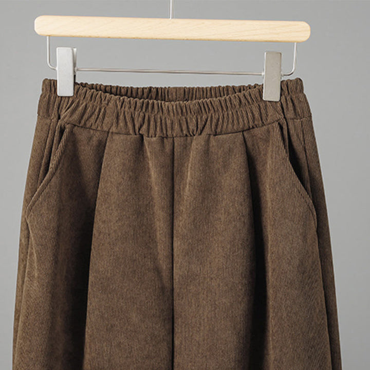 Buddha Stonesプレーン 伸縮性ウエスト パッチワーク チェック柄 レディース アンクル丈 ワイドレッグ コーデュロイパンツ - image 4