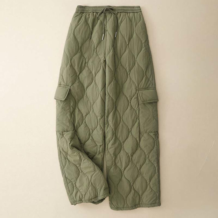 Buddha Stones冬用 カーブライン 伸縮性ウエスト ドローストリング コットン サーマル レディース パンツ ポケット付き - ダークシーグリーン - US8-10，UK/AU12-14，EU40-42 (2XL) - image 0