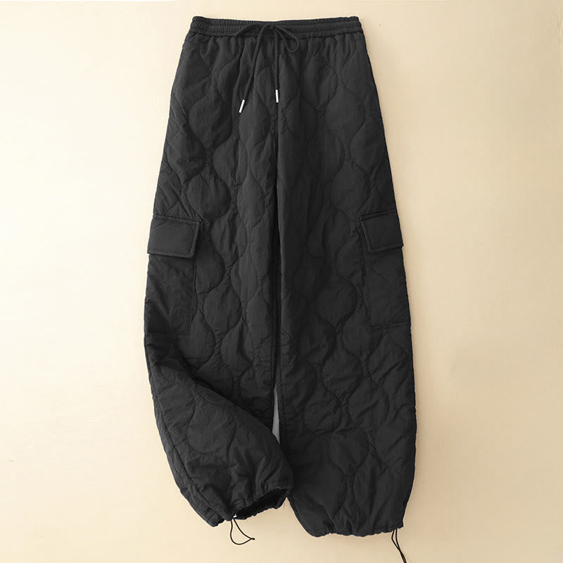 Buddha Stones冬用 カーブライン 伸縮性ウエスト ドローストリング コットン サーマル レディース パンツ ポケット付き - 黒 - US8-10，UK/AU12-14，EU40-42 (2XL) - image 11