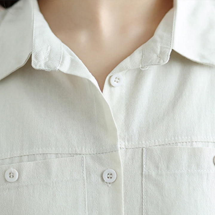 Buddha Stones 2点セット 秋 無地 コットン ボタンダウン 長袖シャツ 足首丈 ワイドレッグパンツ レディース ポケット付き - image 6