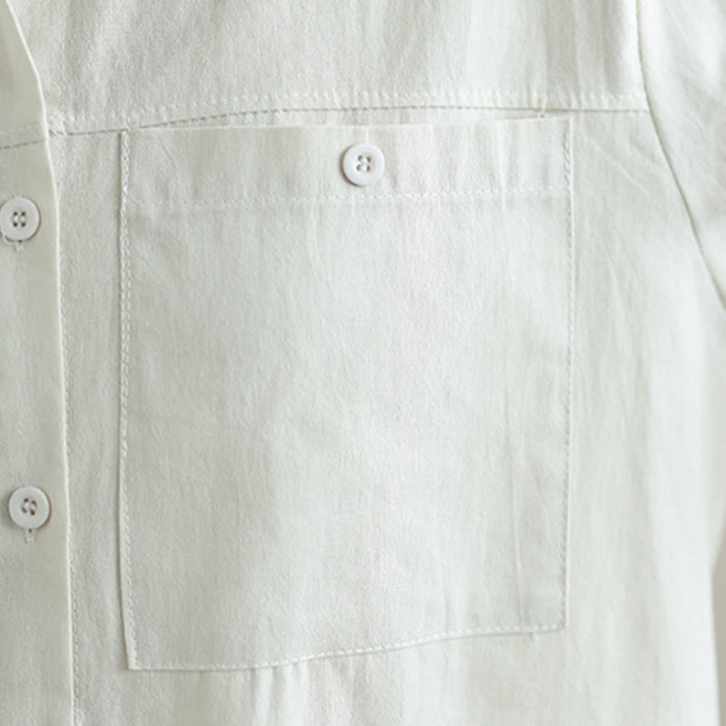 Buddha Stones 2点セット 秋 無地 コットン ボタンダウン 長袖シャツ 足首丈 ワイドレッグパンツ レディース ポケット付き - image 7