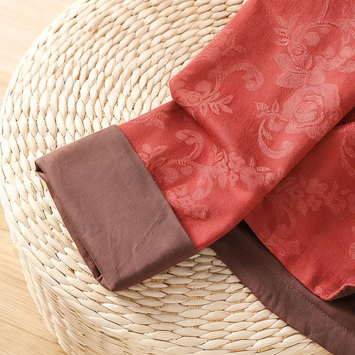 Buddha Stones秋 ジャカード フローラルプリント フロッグボタン スタンドカラー 長袖 レディース コットンシャツ - image 6