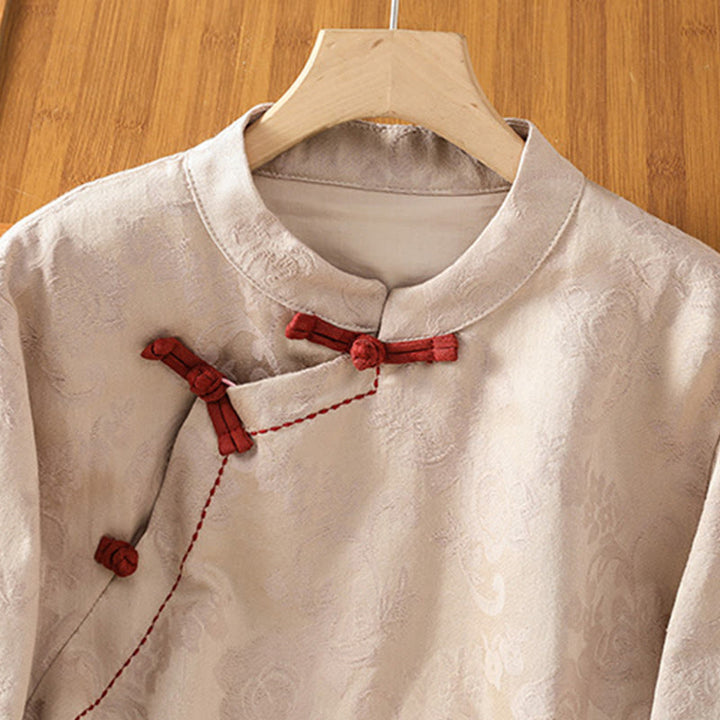 Buddha Stones秋 ジャカード フローラルプリント フロッグボタン スタンドカラー 長袖 レディース コットンシャツ - image 19