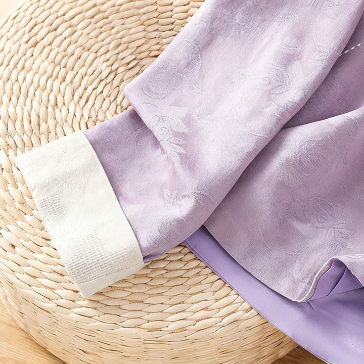 Buddha Stones秋 ジャカード フローラルプリント フロッグボタン スタンドカラー 長袖 レディース コットンシャツ - image 14