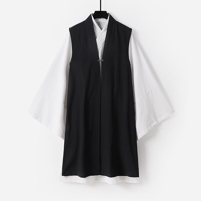 Buddha Stones2個 武当山太極拳儀式用 無地 長袖 メンズ 道教 ロングローブ 着物 ノースリーブ ベストスーツ - 黒 - US/UK/AU54、 EU64 (9XL) - image 18