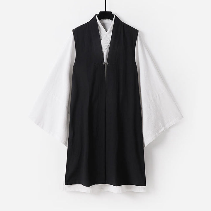 Buddha Stones2個 武当山太極拳儀式用 無地 長袖 メンズ 道教 ロングローブ 着物 ノースリーブ ベストスーツ - 黒 - US/UK/AU54、 EU64 (9XL) - image 18