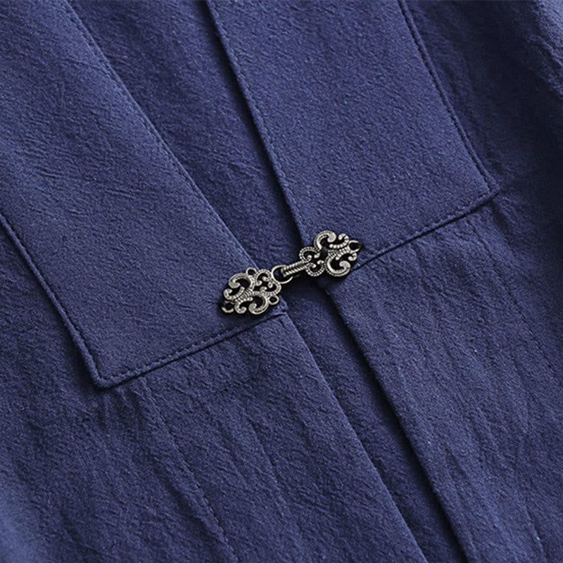 Buddha Stones 2点セット 秋冬 無地 長袖 メンズ 道教 ロングローブ レースアップ 着物 ノースリーブ ベスト 気功セレモニースーツ - image 25