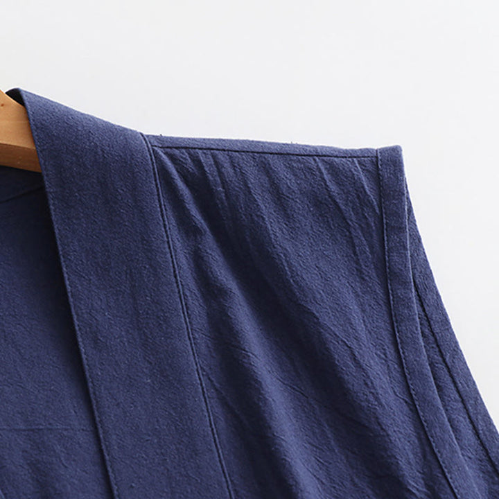 Buddha Stones 2点セット 秋冬 無地 長袖 メンズ 道教 ロングローブ レースアップ 着物 ノースリーブ ベスト 気功セレモニースーツ - image 24