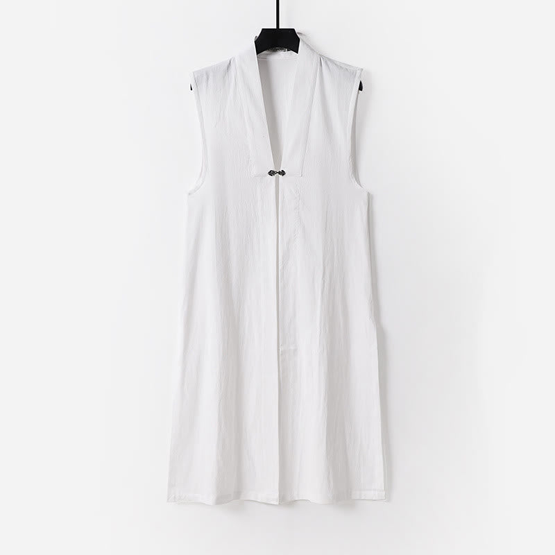 Buddha Stones 2点セット 秋冬 無地 長袖 メンズ 道教 ロングローブ レースアップ 着物 ノースリーブ ベスト 気功セレモニースーツ - image 1