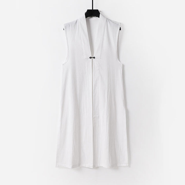 Buddha Stones 2点セット 秋冬 無地 長袖 メンズ 道教 ロングローブ レースアップ 着物 ノースリーブ ベスト 気功セレモニースーツ - image 1